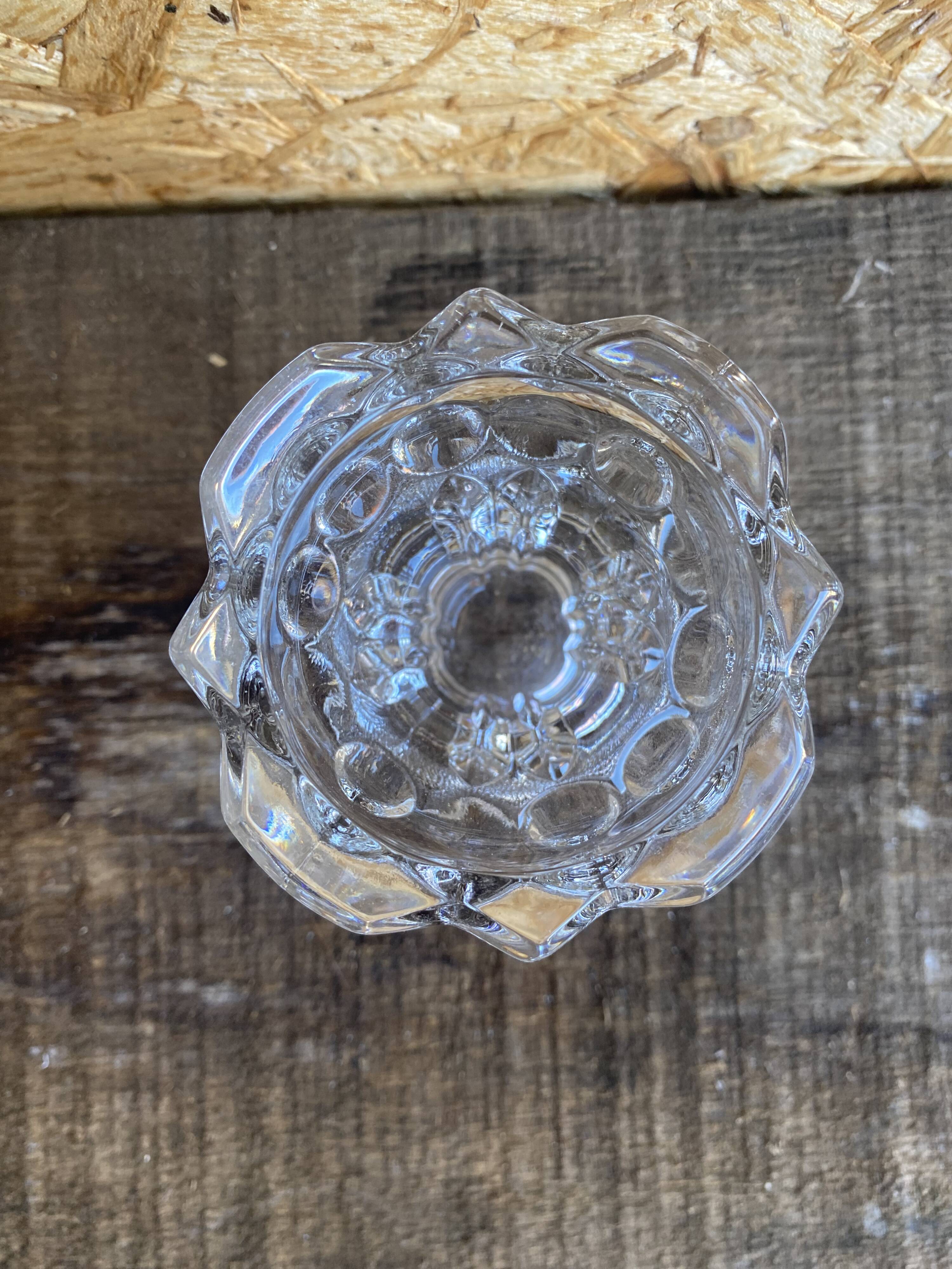 Set of 4 vintage conical moulded glass candle holders sully