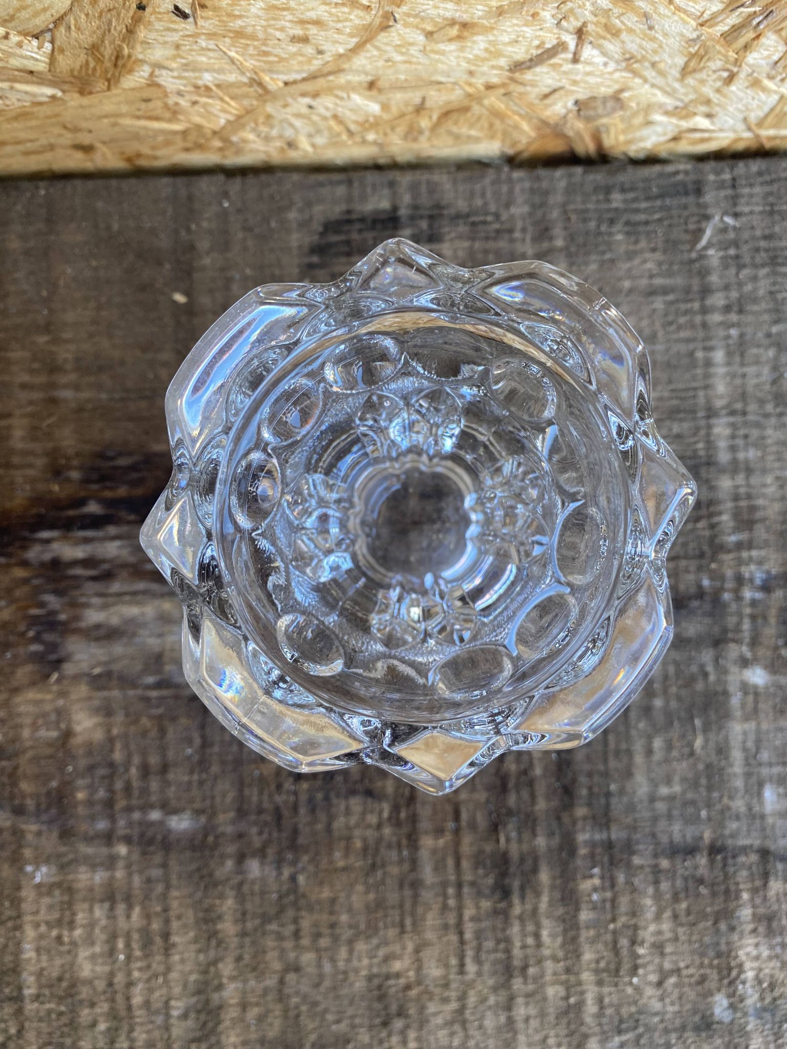 Set of 4 vintage conical moulded glass candle holders sully