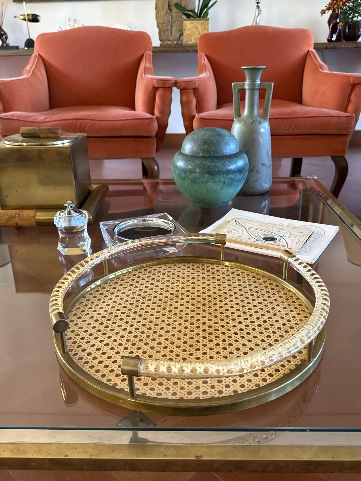 Hollywood regency luxury Vienna straw tray, Dior Home, France 1980
