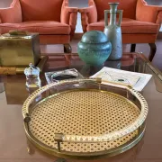 Hollywood regency luxury Vienna straw tray, Dior Home, France 1980