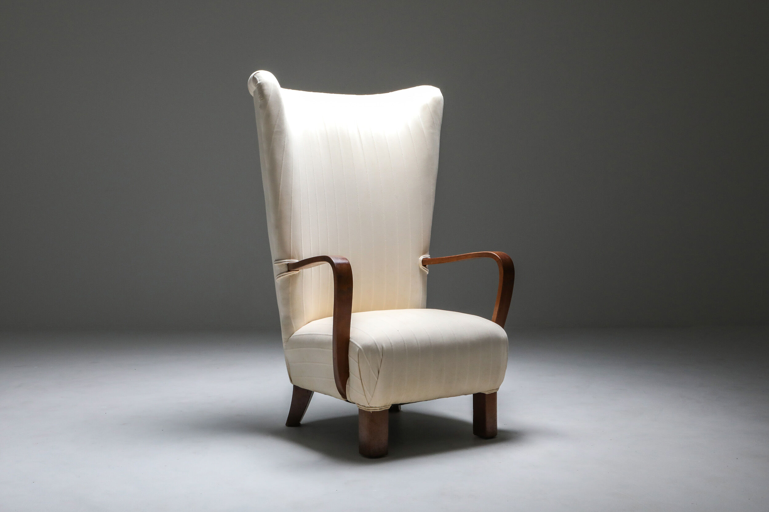White Wingback Chair With Ottoman - 1950's