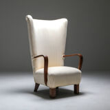 White Wingback Chair With Ottoman - 1950's
