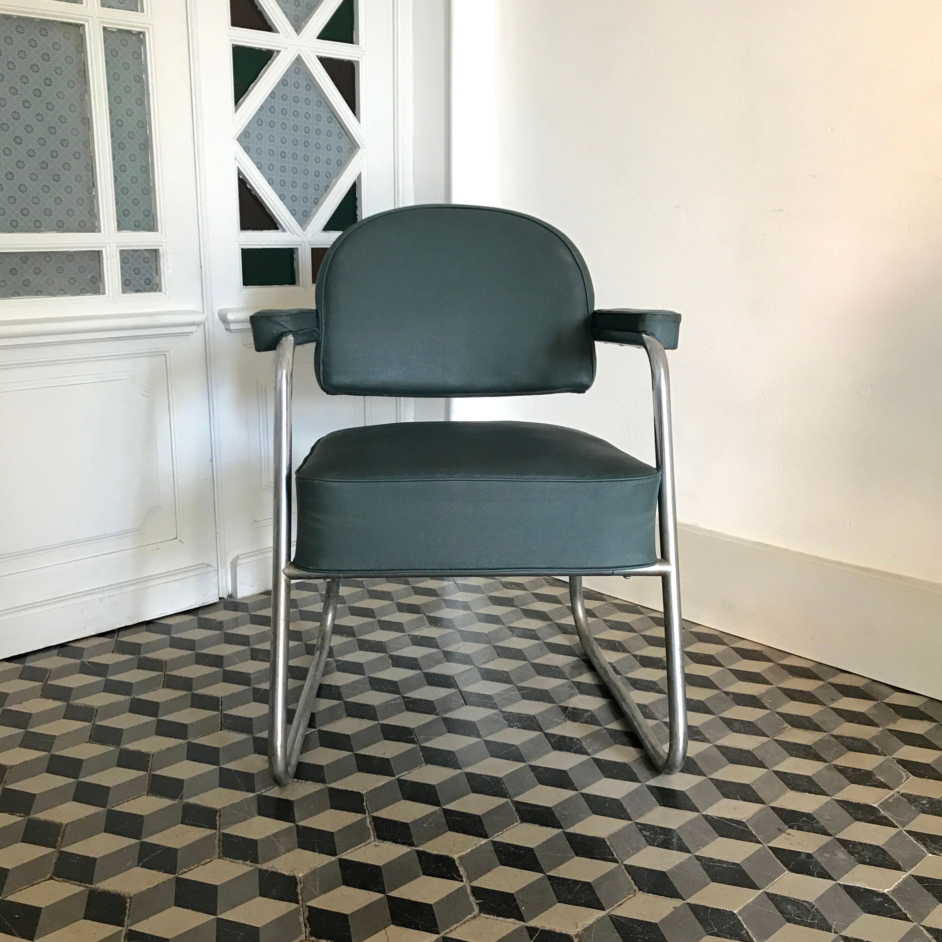 Fauteuil de bureau industriel skaï gris
