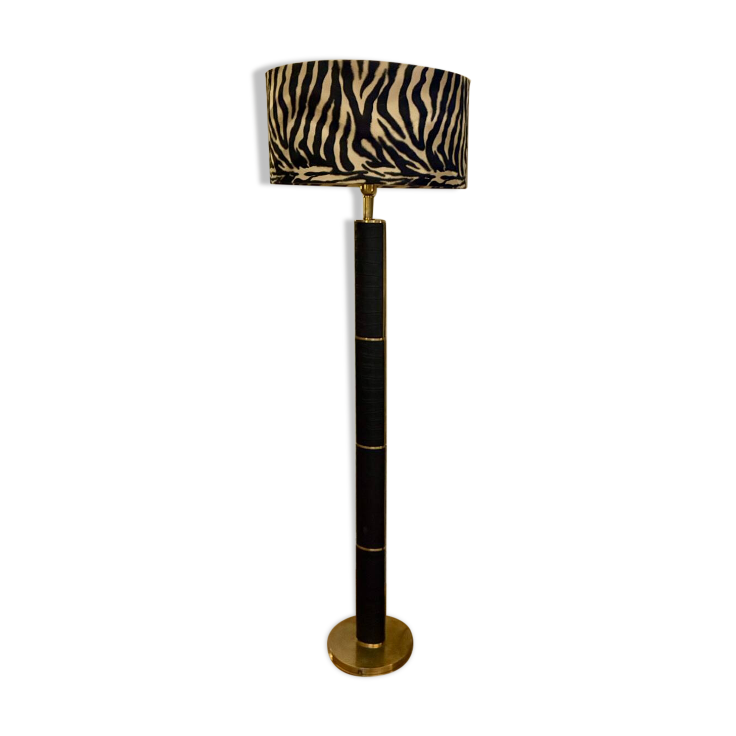 Large Ralph Lauren floor lamp in leather and brass