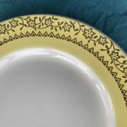 6 small plates with yellow borders and floral pattern gold antiques