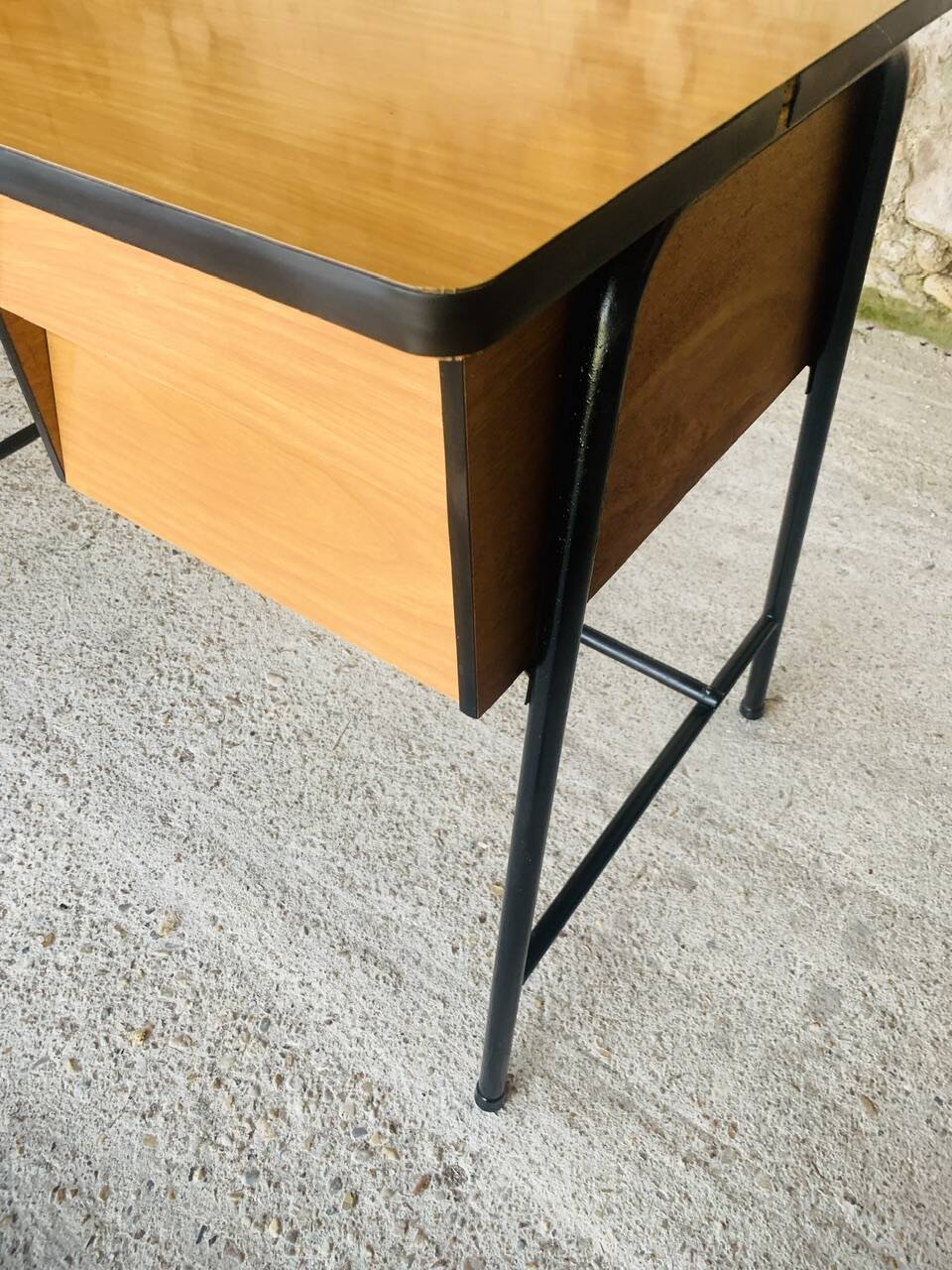 Vintage metal and formica desk with 2 drawers, circa 60's
