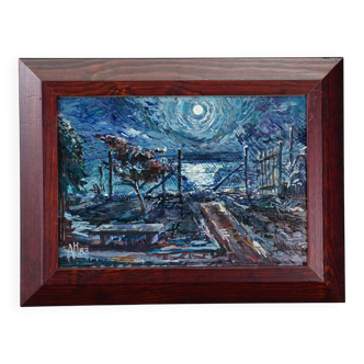 Oil painting in impressionist style, moonlit scene, 1983 – Alexander Michael
