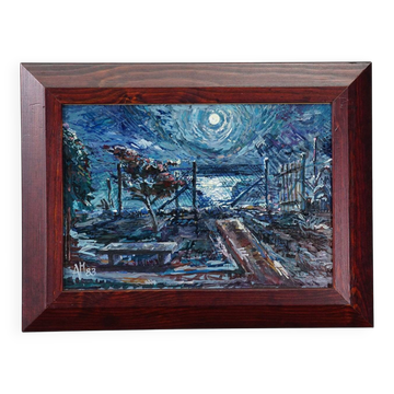 Oil painting in impressionist style, moonlit scene, 1983 – Alexander Michael