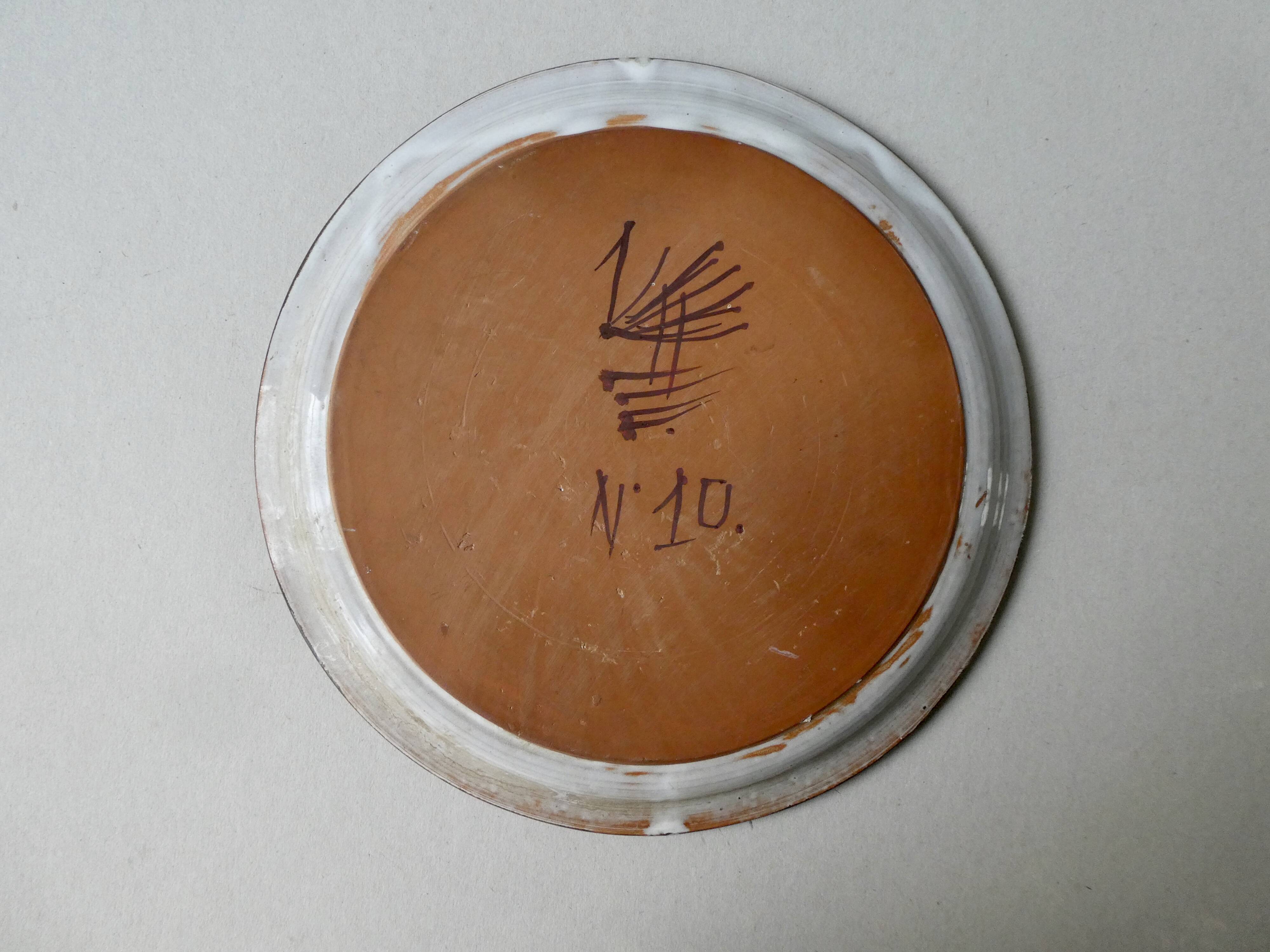 Ceramic plate by Michel Barbier, Vallauris, 50s