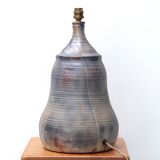 Signed ceramic lamp, raffia lampshade, 70s