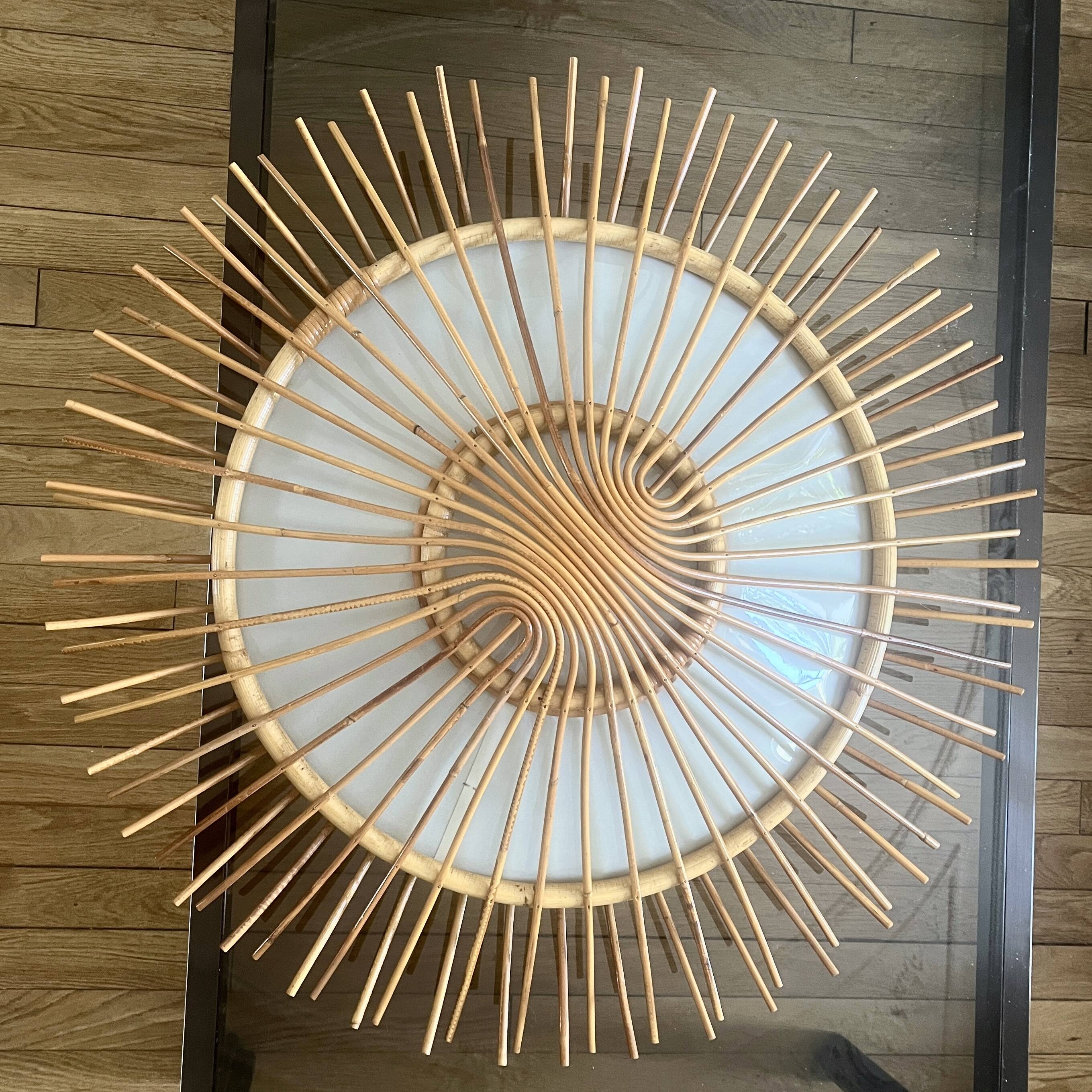 Grand lustre en rotin années 60