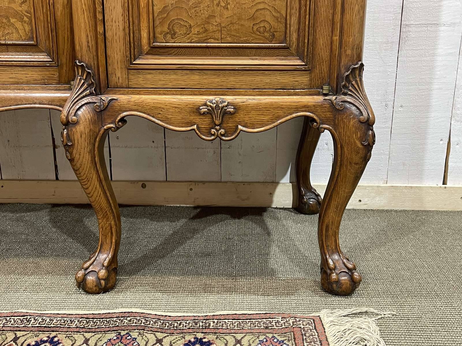 SOUBRIER Chippendale sideboard in oak, elm burl and marble