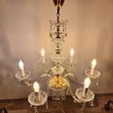 Lustre italien à 6 branches en or et cristal