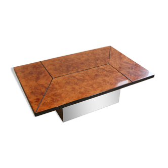 Coffee table in walnut magnifying glass forming bar by Paul Michel