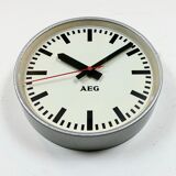 Grey Industrial Factory Wall Clock from AEG, 1960s