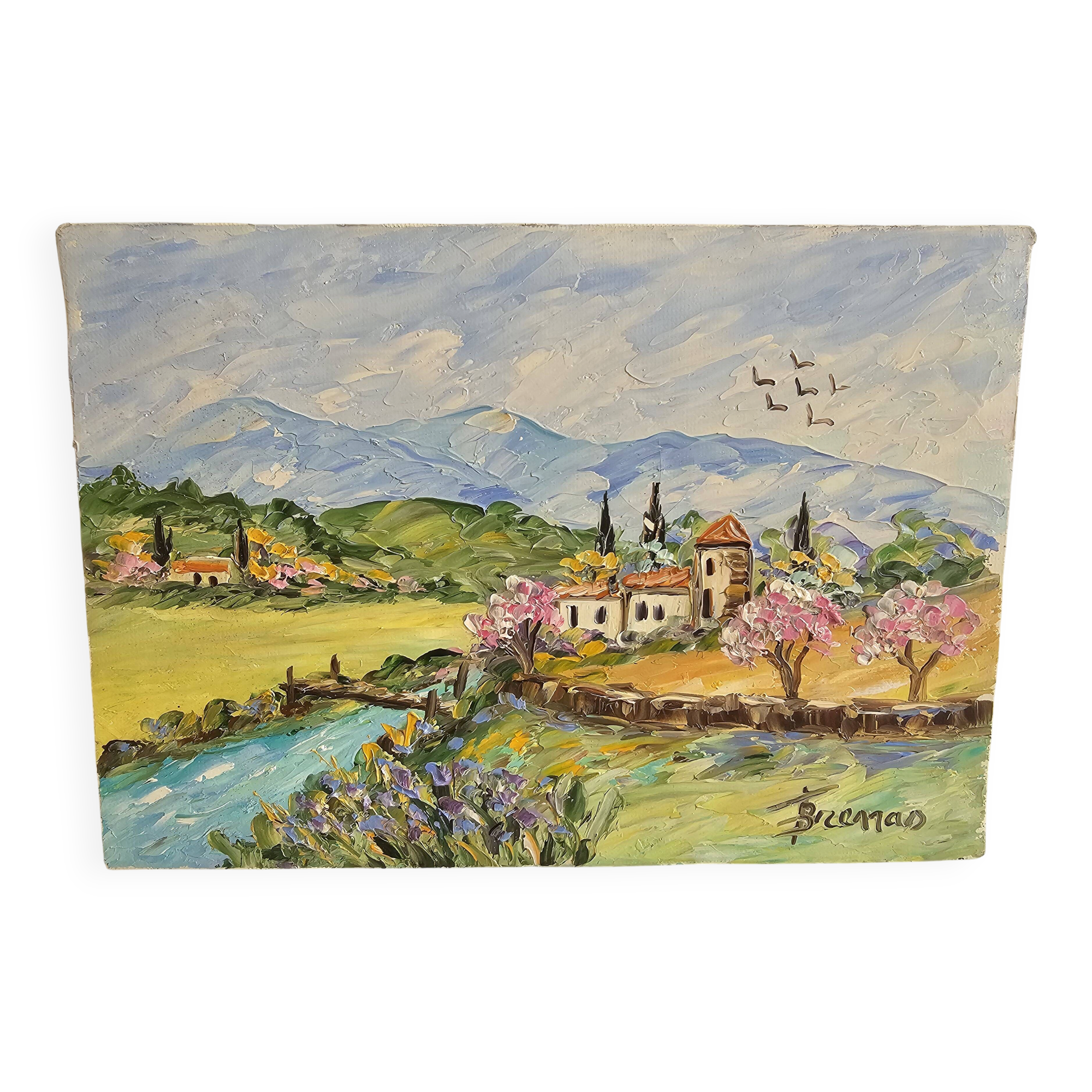 Tableau huile sur toile Paysage d'Oc signé Fernand Brenas