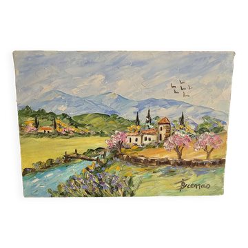 Tableau huile sur toile Paysage d'Oc signé Fernand Brenas