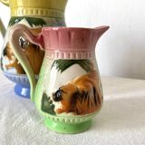 Art Deco pitchers in assorted barbotine lion Poët Laval