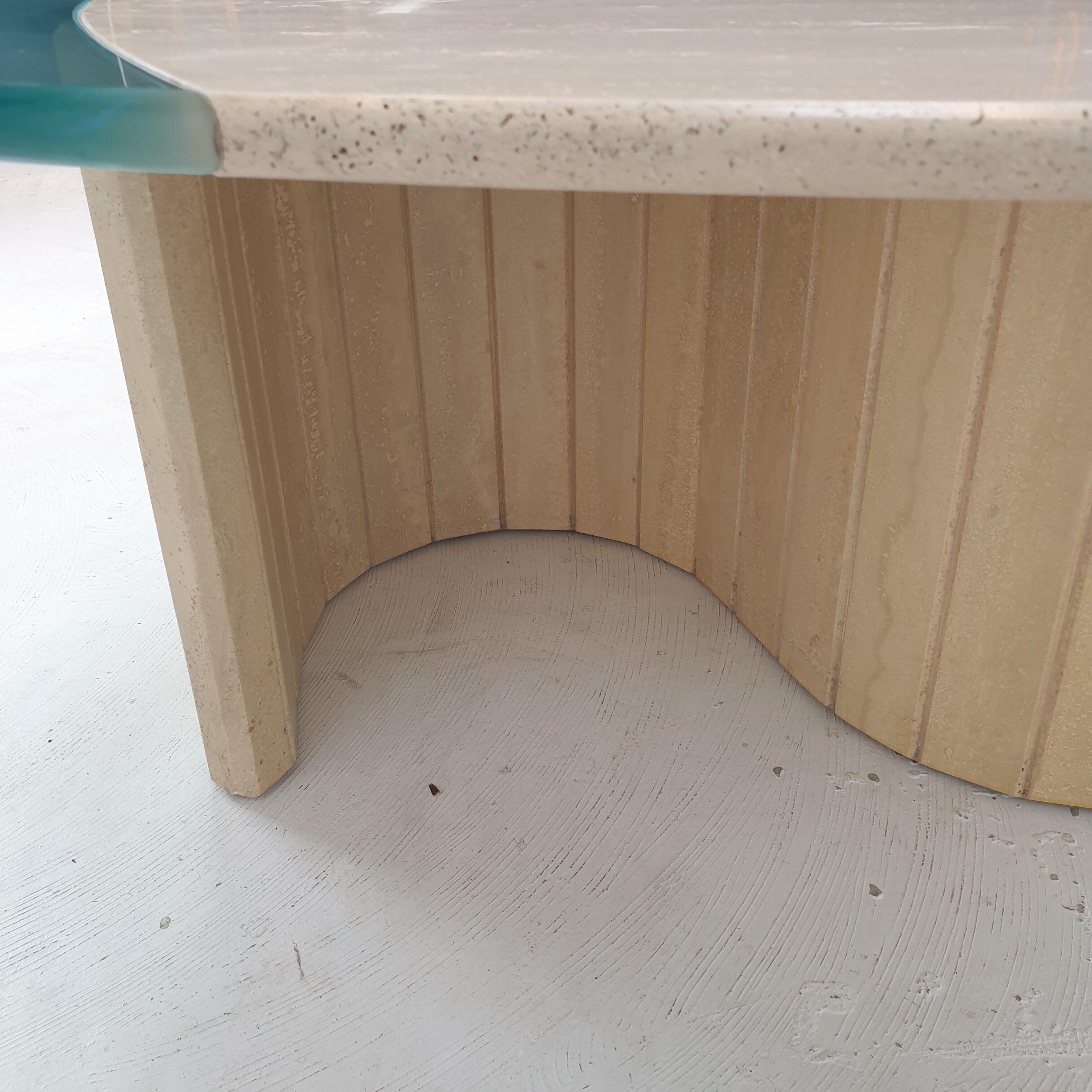 Italian travertine and glass coffee table, 1980's