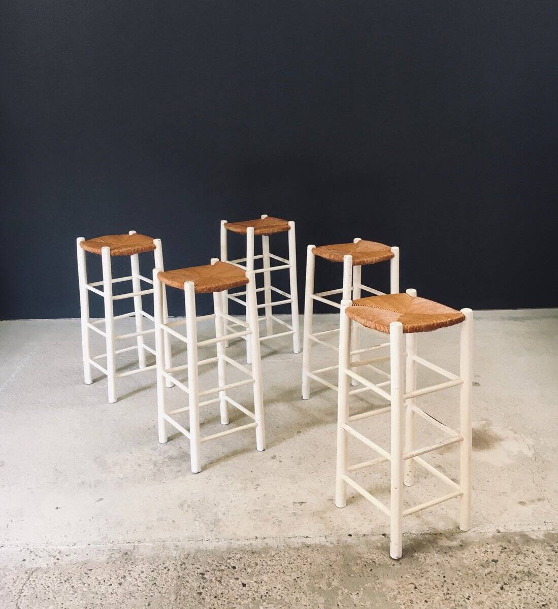 Rustic Handcrafted High Stools, France, 1940s, Set of 5