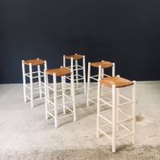 Rustic Handcrafted High Stools, France, 1940s, Set of 5