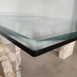 Travertine and glass coffee table