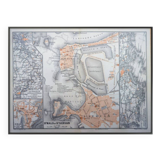 Saint-Malo, Brittany, original map printed in 1902.