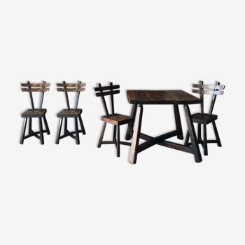 Ensemble brutaliste 4 chaises et table