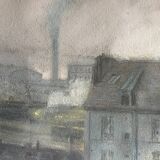 Pastel on paper circa 1900 Post-Impressionist Train Station and Train signed