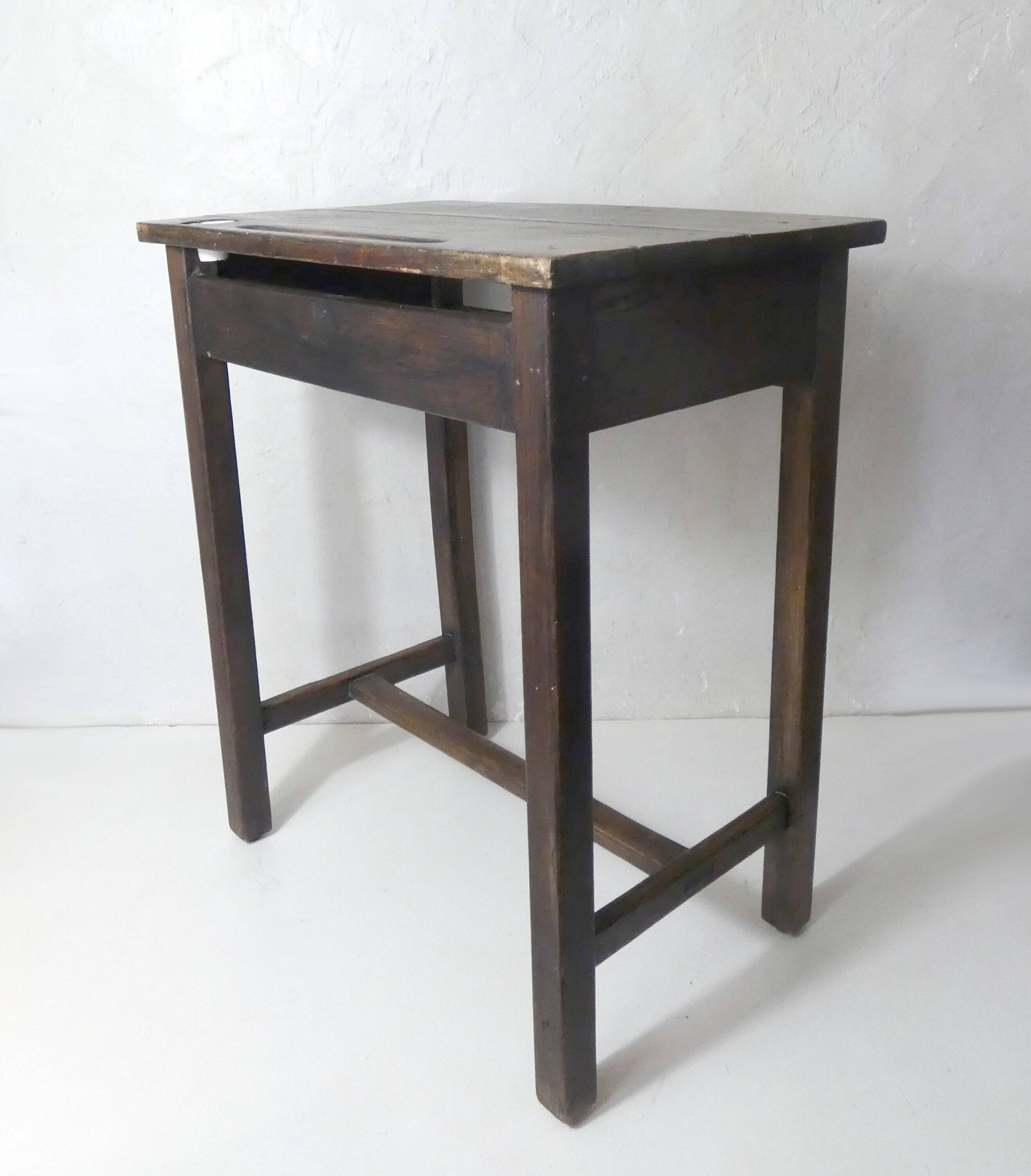 Old children's desk + vintage porcelain inkwell