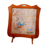Pare-feu années 50, vintage en chêne massif et broderie de fleurs