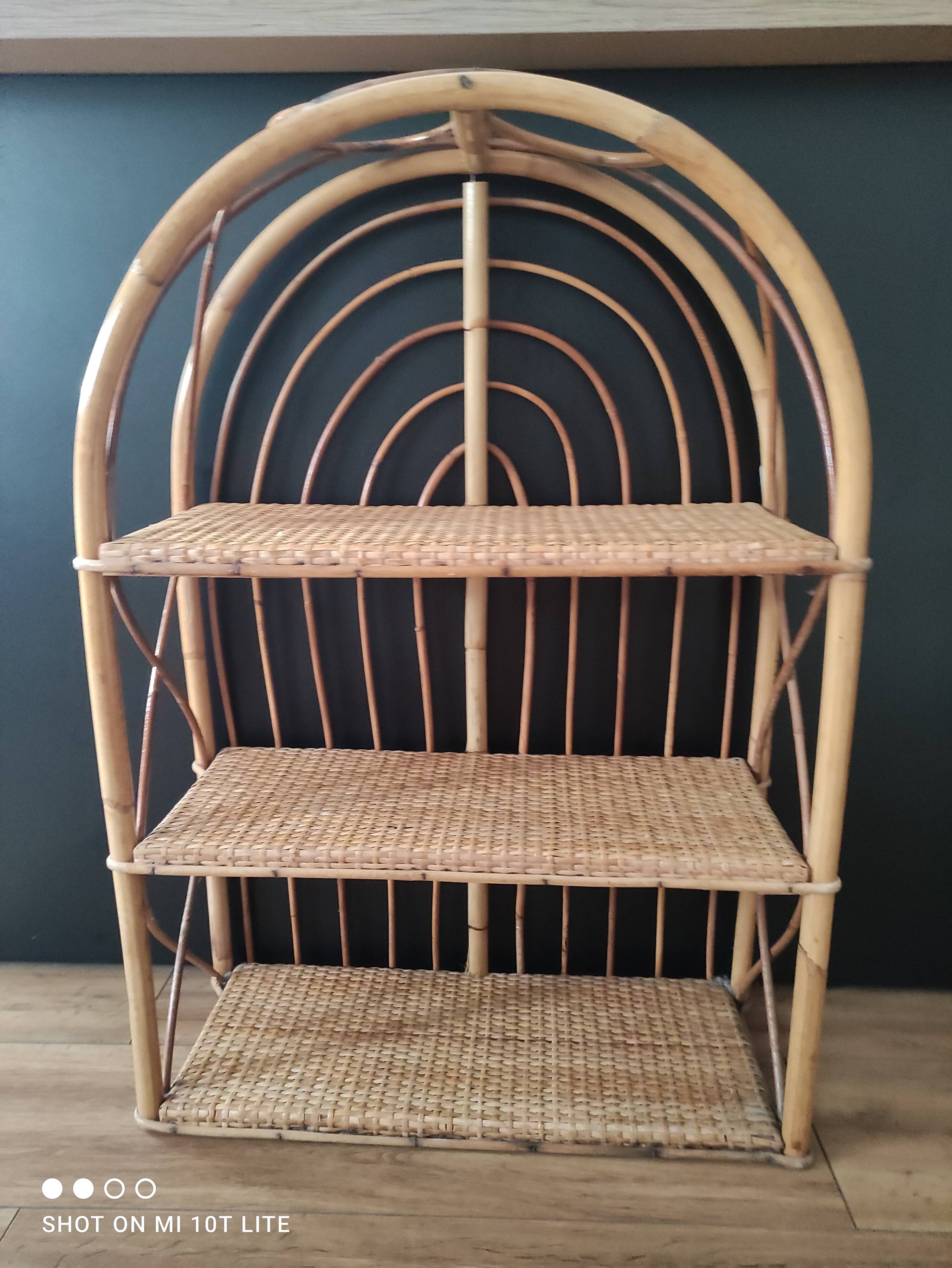 Shelf arch vintage rattan light honey 3 levels