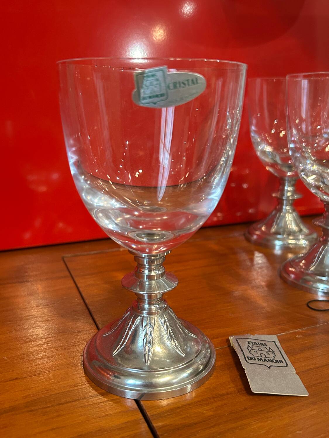 12 Crystal stemmed glasses - Manor Pewter - new