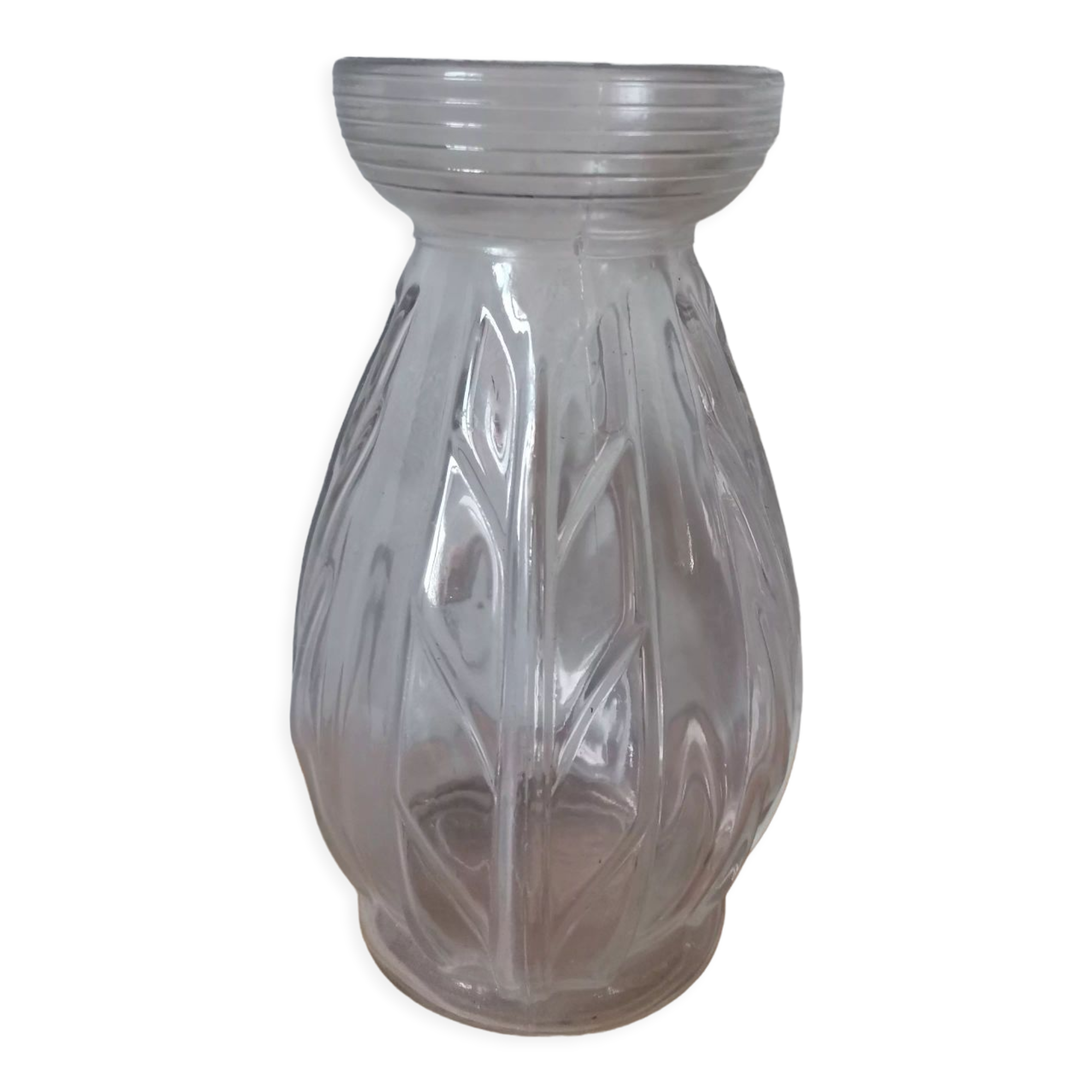 Vintage molded glass bulb vase leaf pattern