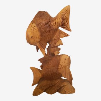 Sculpture sur bois duo de poissons