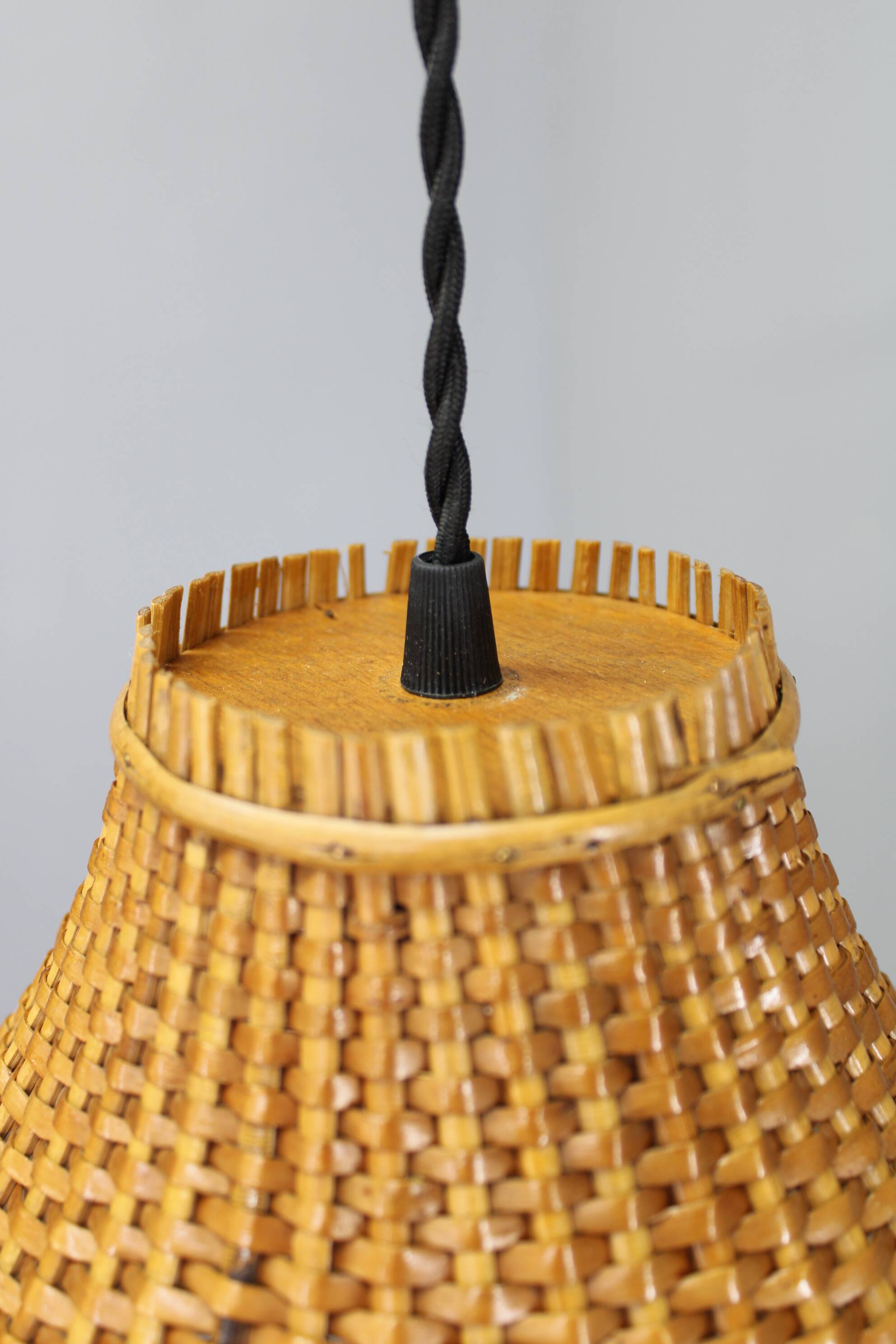 Mid-century adjustable wooden wall lamp with rattan shade, Lipta, 1970s