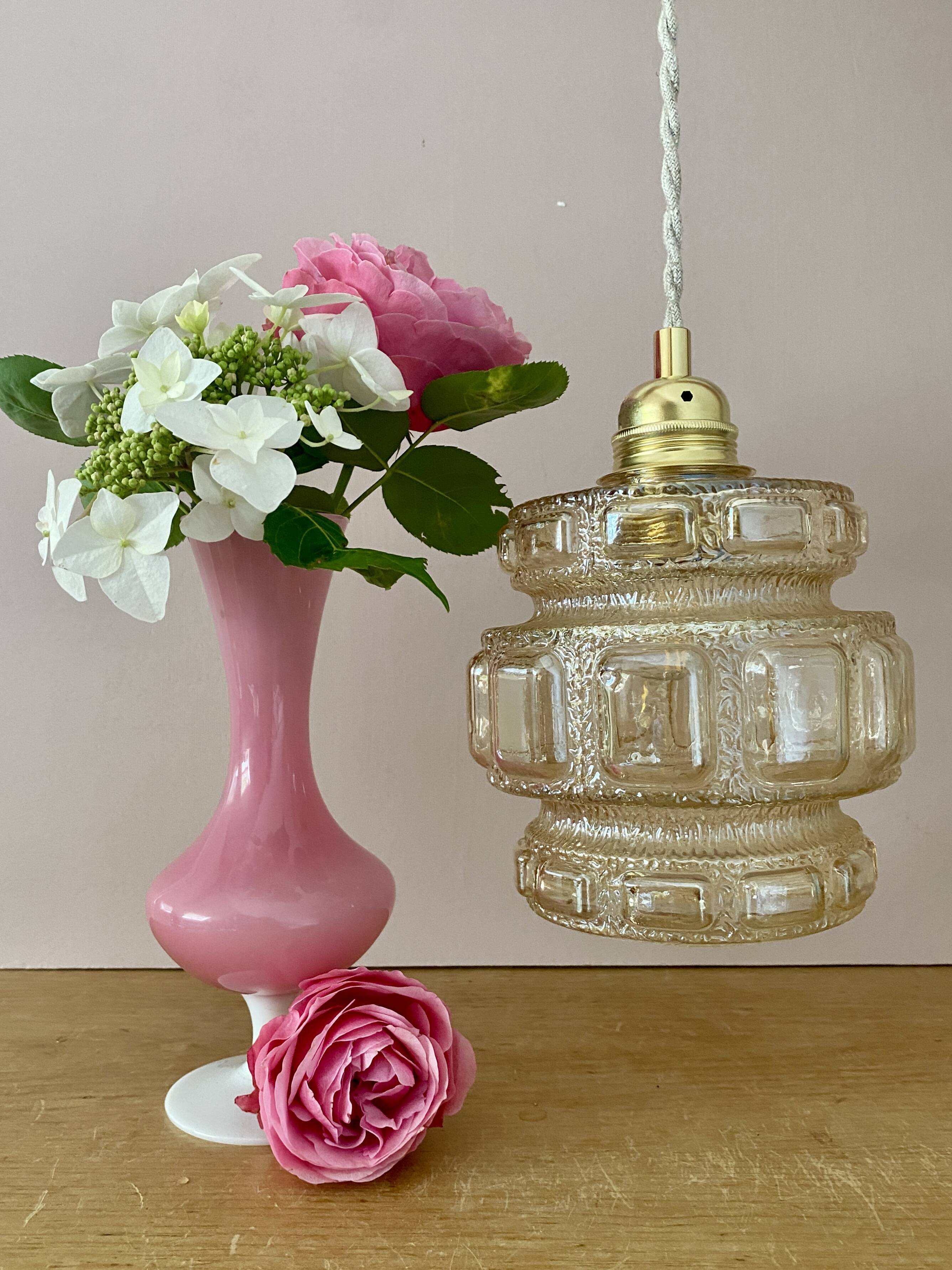 Vintage globe pendant light in amber glass