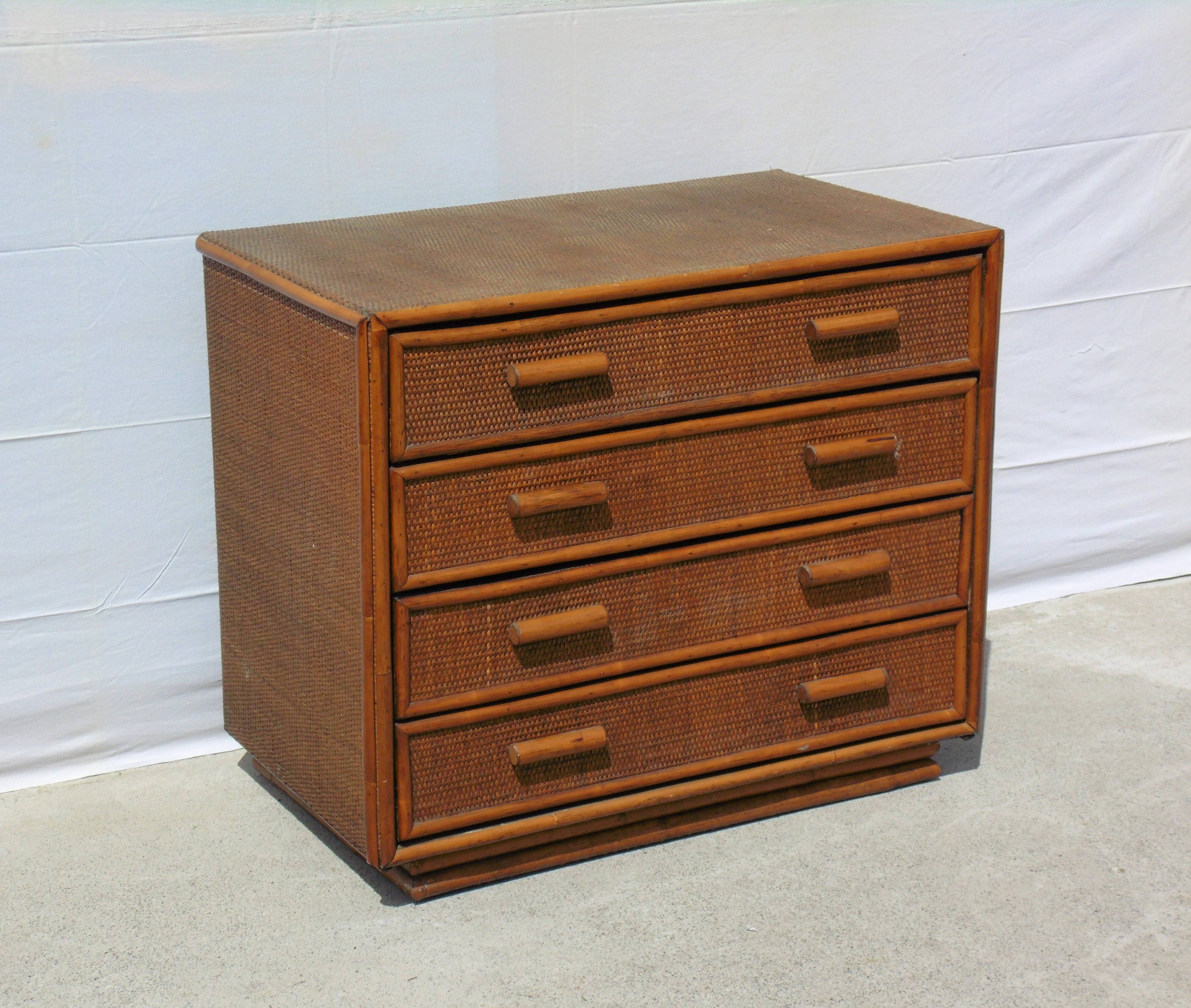 Vintage dresser 4 drawers in rattan and bamboo