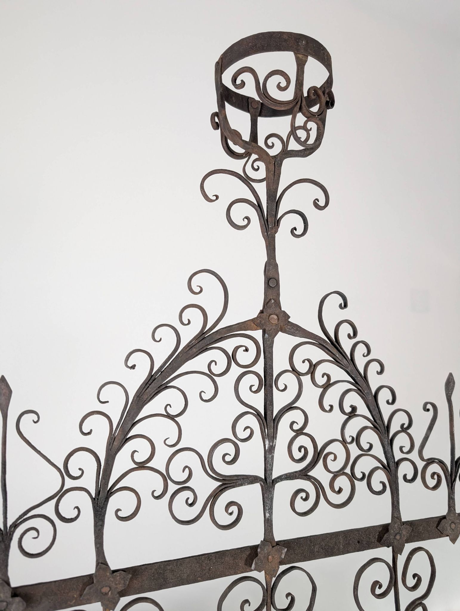 Spanish Wrought Iron Fireplace Screen Candelabra, Arts and Crafts, 1880s
