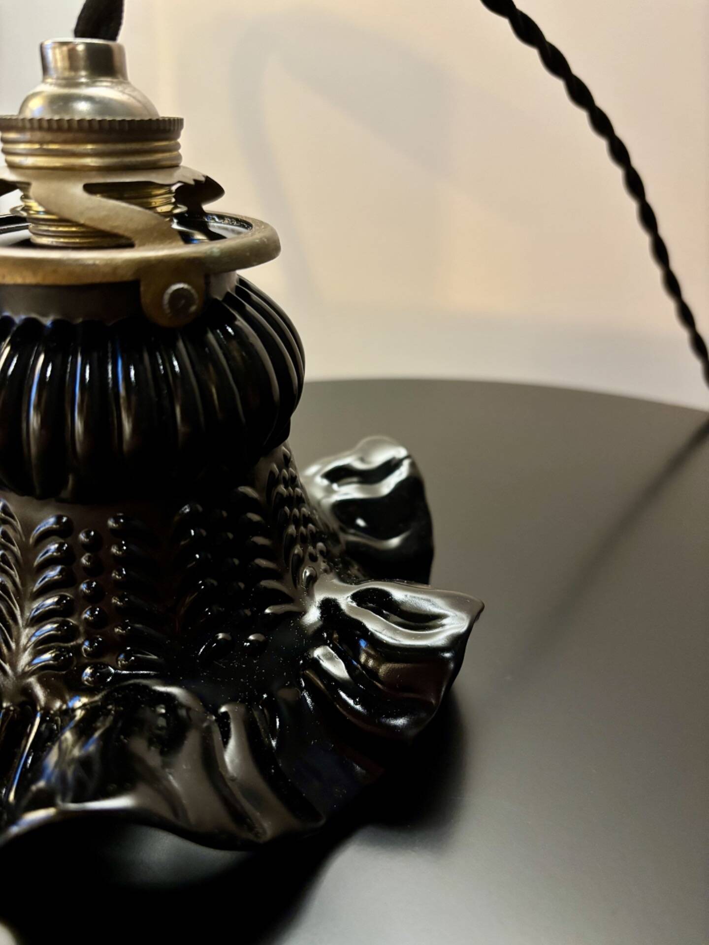Black moulded glass lamp