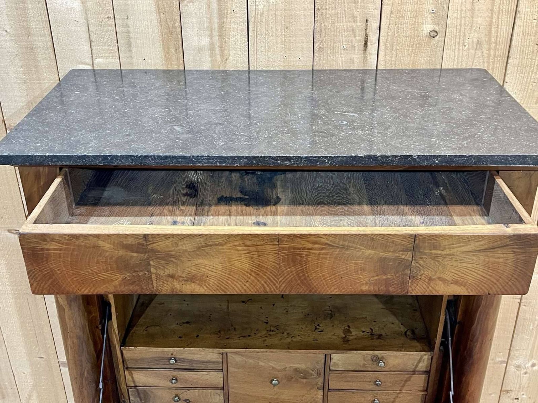 Empire period secretary in walnut, oak and black marble top