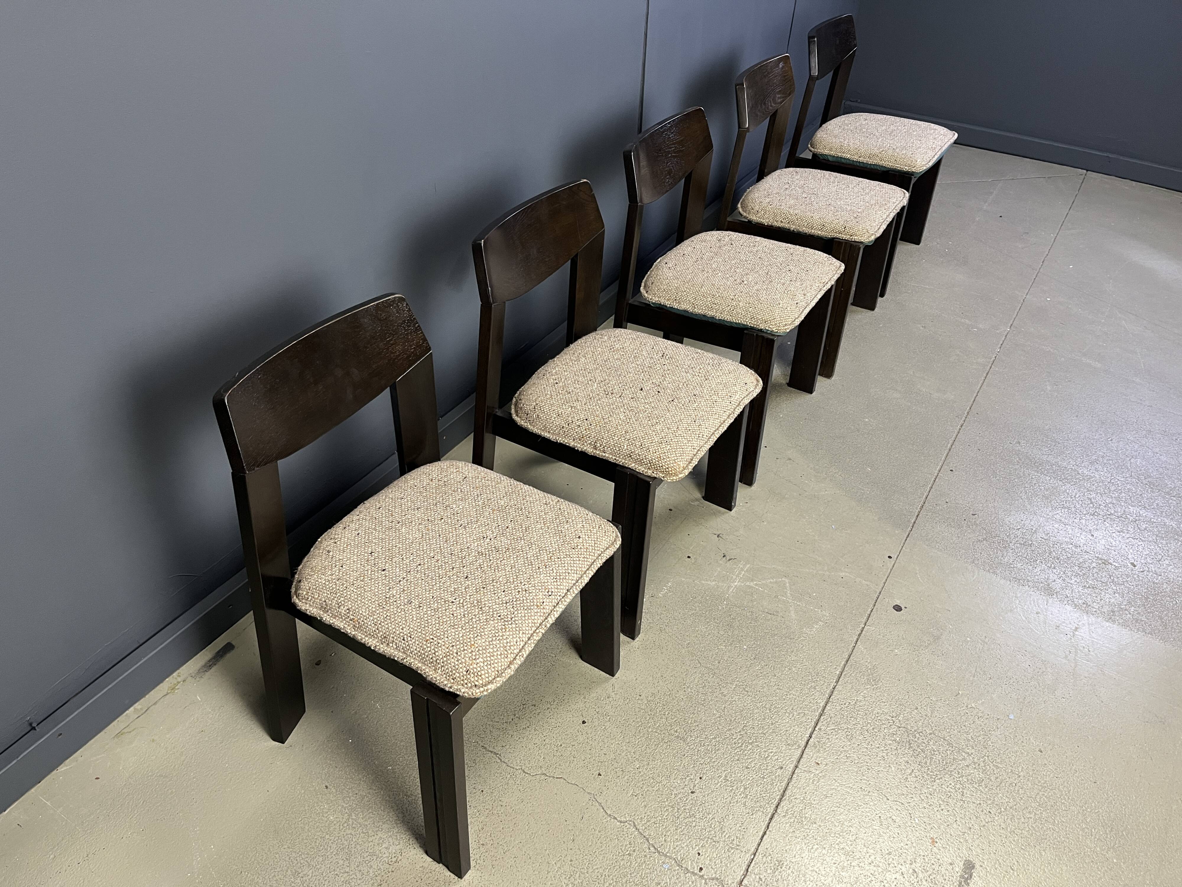 Vintage brutalist dining chairs, set of 5 - 1970s