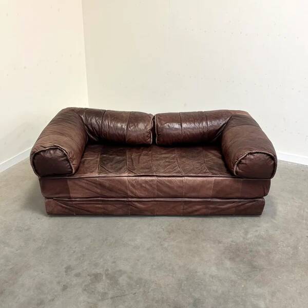 Canapé-lit en cuir vintage, années 1970