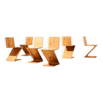 Lot de 6 chaises ZigZag d'après Gerrit Rietveld années 1990
