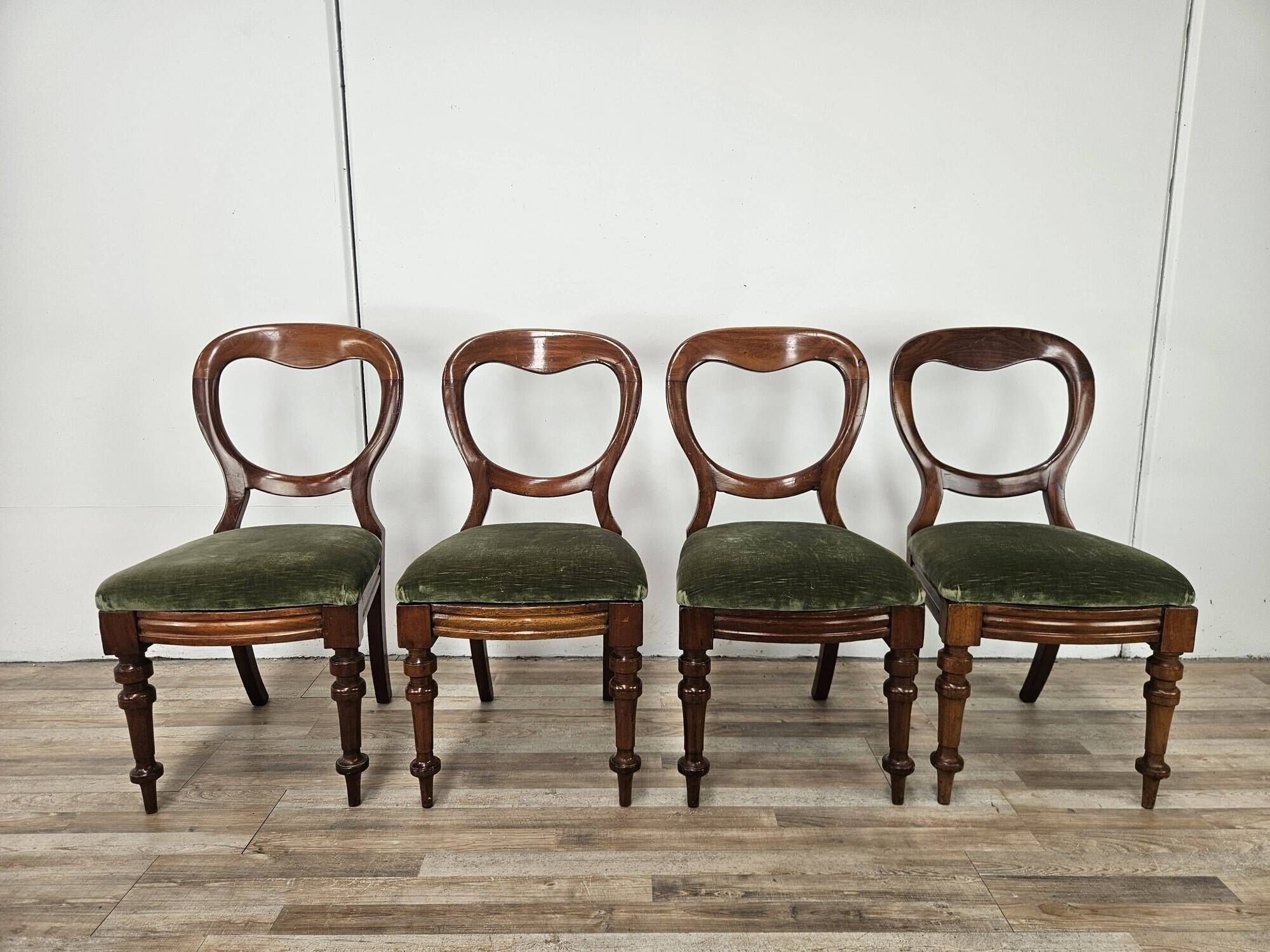 Four solid wood chairs with fabric seats, late 19th century