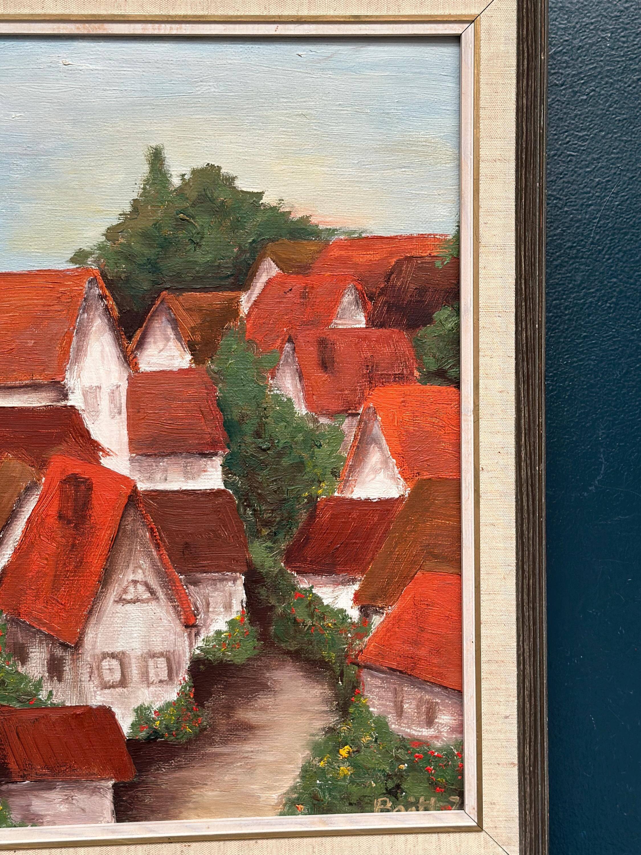 Original Swedish Oil on Canvas – “Village with Red Roofs” – Dated 1973