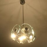 Silver plated chandelier with six crystal glass discs, Italy 1960s