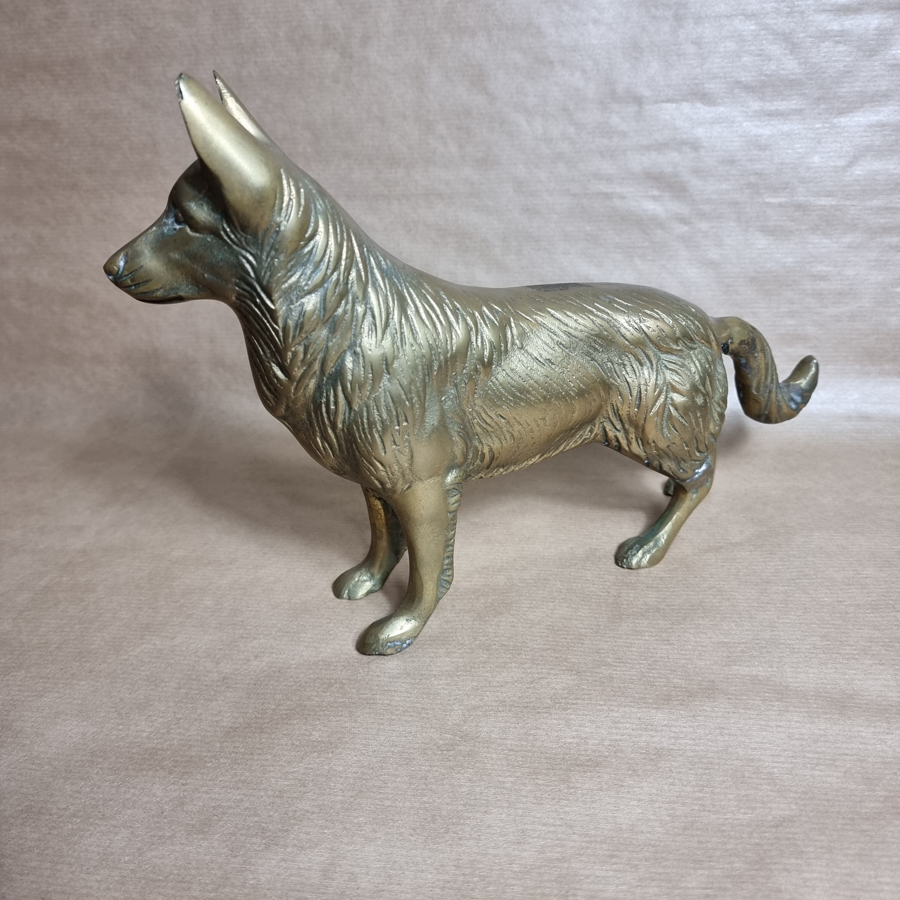 Antique brass german shepherd dog figurine
