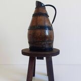 19th Century Rustic French Oak and Metal Hand-Crafted Pitcher