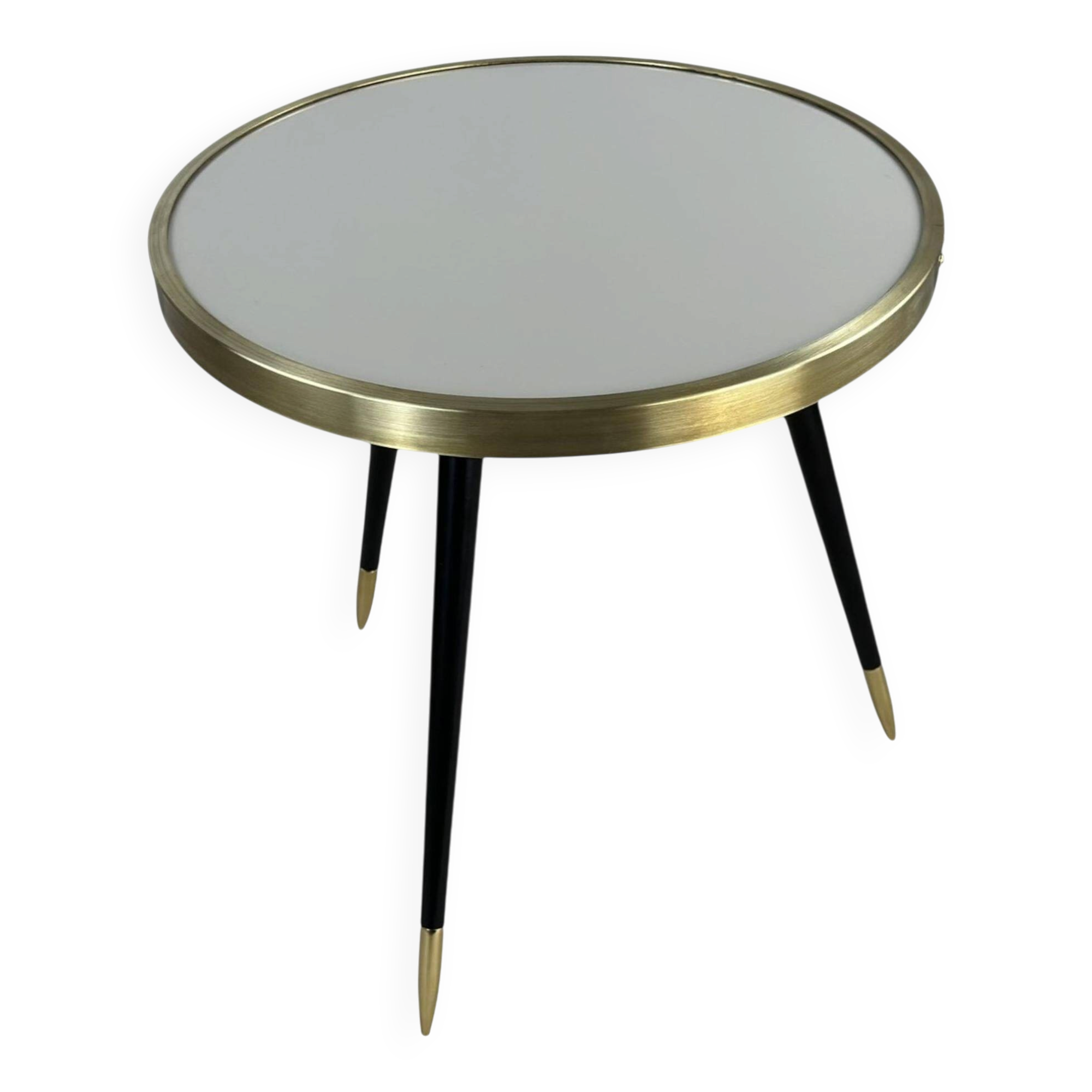 Round table Twist, high-gloss laminate and brass details, handmade, size M.